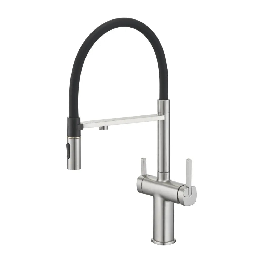 Dual-Output Pull-Out Kitchen Faucet – Filtered Water Tap, 360° Swivel Spray Head – KFB1098 Brushed Nickel