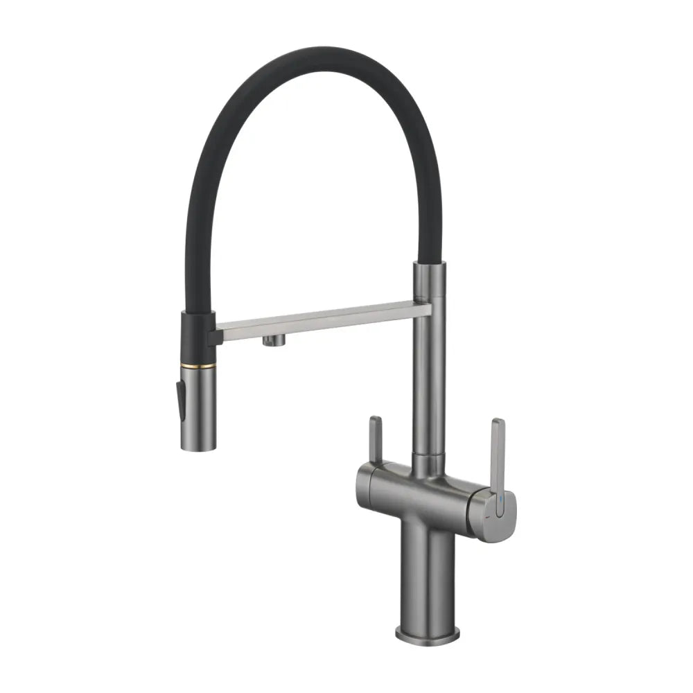 Dual-Output Pull-Out Kitchen Faucet – Filtered Water Tap, 360° Swivel Spray Head – KFB1098 Brushed Gun Metal