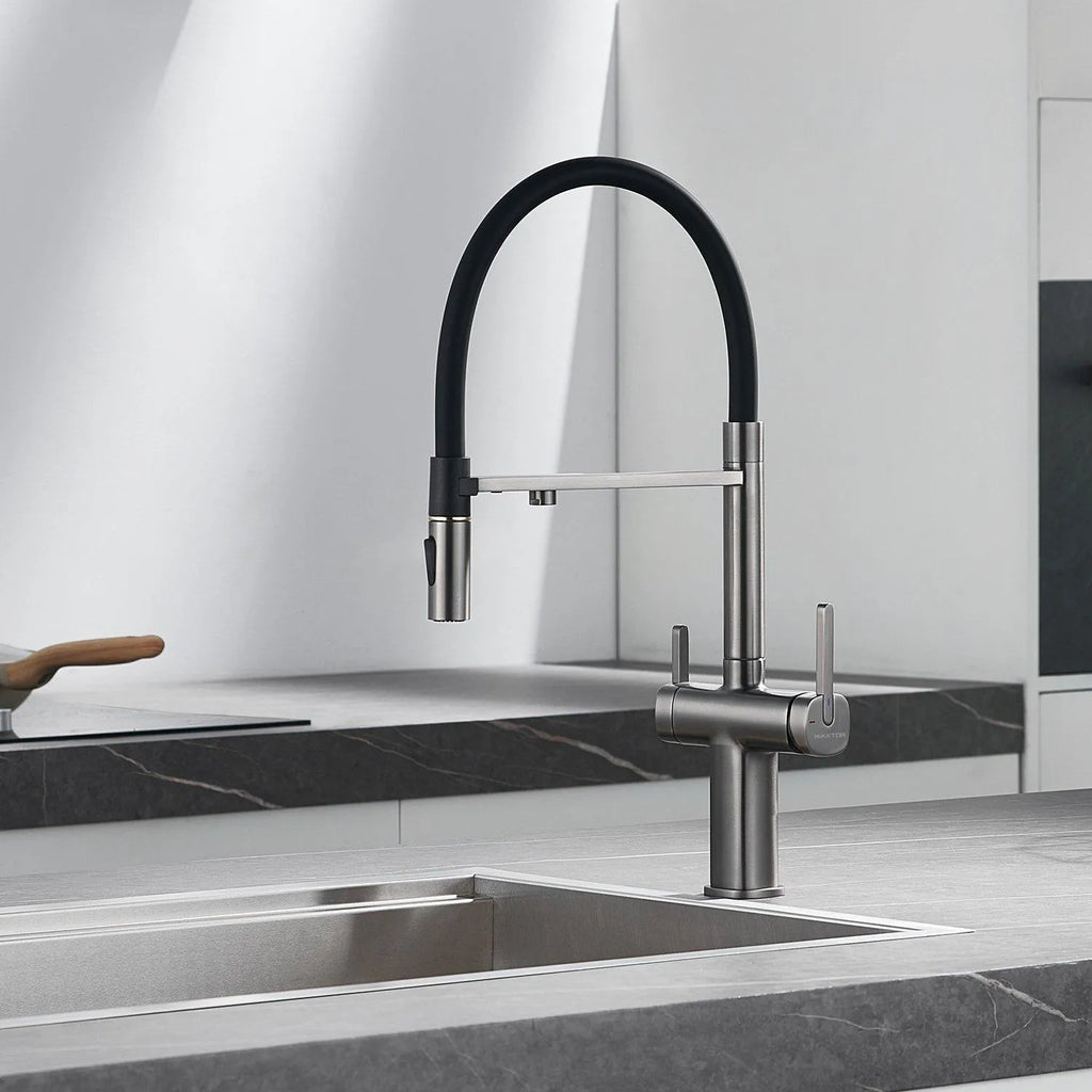 Dual-Output Pull-Out Kitchen Faucet – Filtered Water Tap, 360° Swivel Spray Head – KFB1098