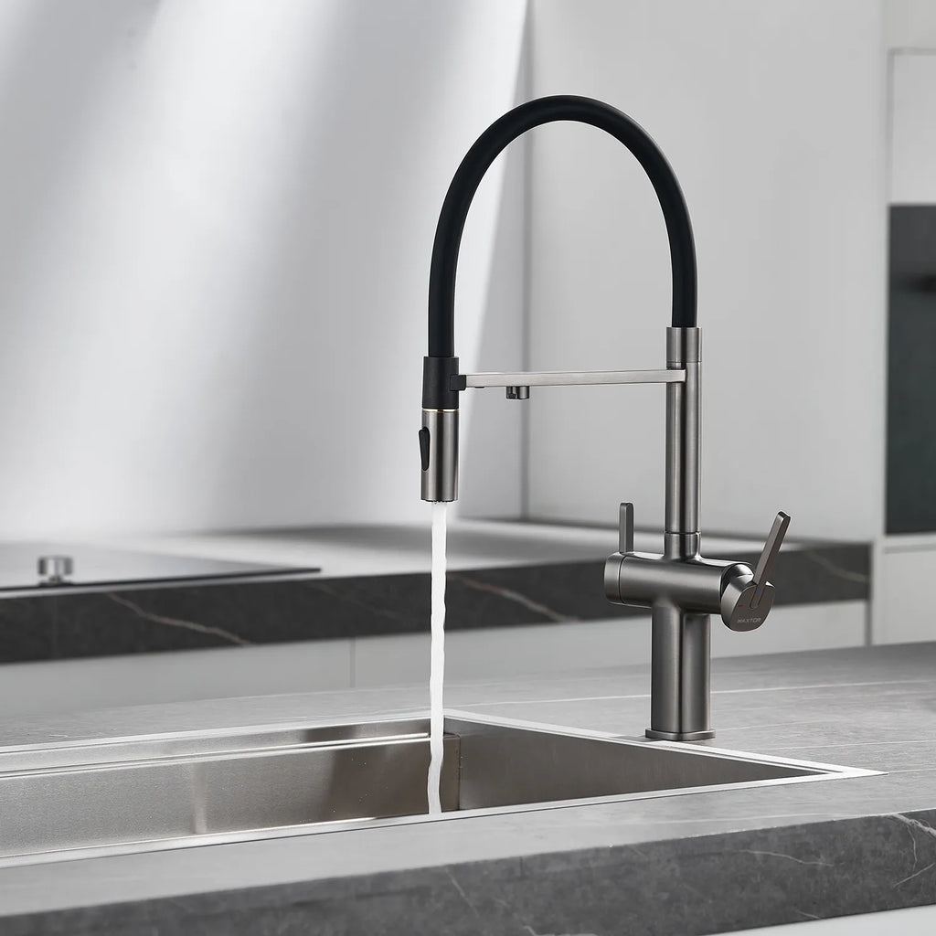 Dual-Output Pull-Out Kitchen Faucet – Filtered Water Tap, 360° Swivel Spray Head – KFB1098