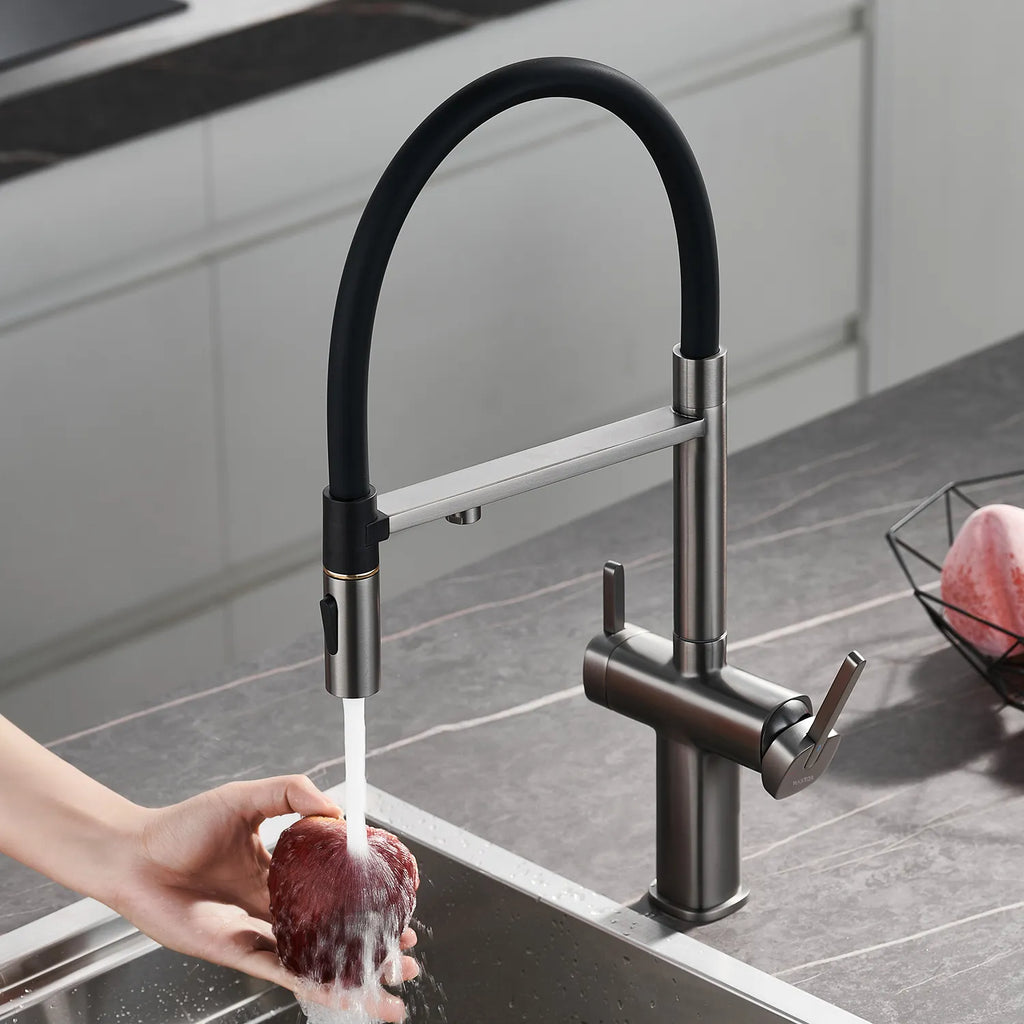 Dual-Output Pull-Out Kitchen Faucet – Filtered Water Tap, 360° Swivel Spray Head – KFB1098