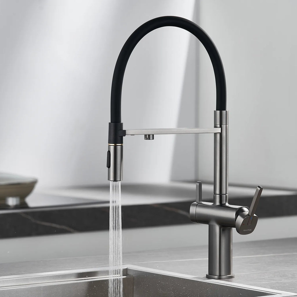 Dual-Output Pull-Out Kitchen Faucet – Filtered Water Tap, 360° Swivel Spray Head – KFB1098