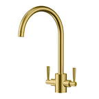 Dual-Handle High-Arc Swivel Kitchen Faucet – Spot-Free Finish, Solid Brass – KF1511 Brushed Gold