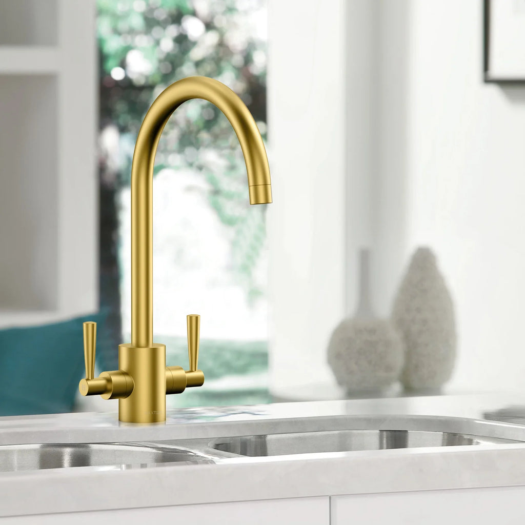 Dual-Handle High-Arc Swivel Kitchen Faucet – Spot-Free Finish, Solid Brass – KF1511