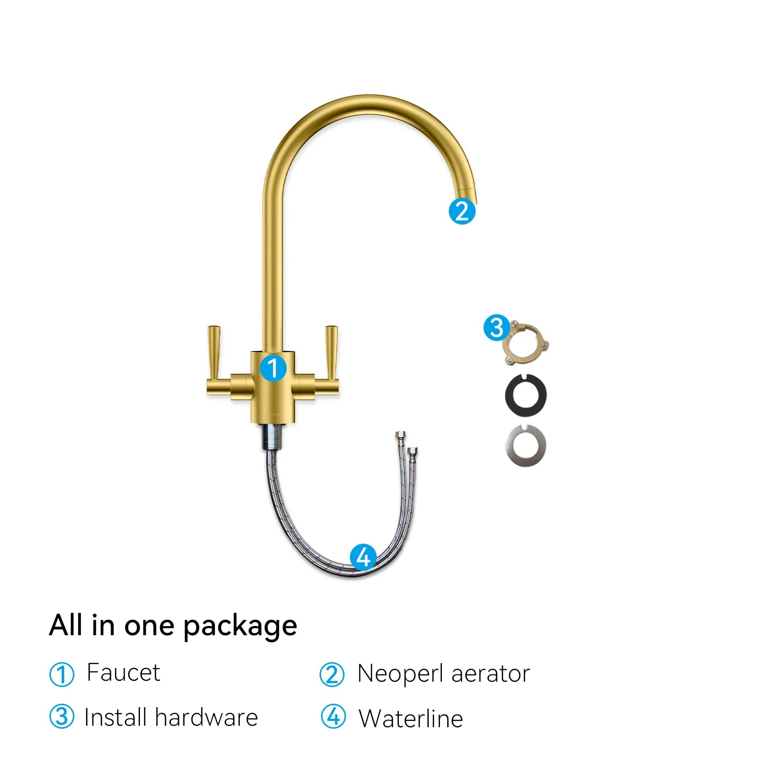 Dual-Handle High-Arc Swivel Kitchen Faucet – Spot-Free Finish, Solid Brass – KF1511