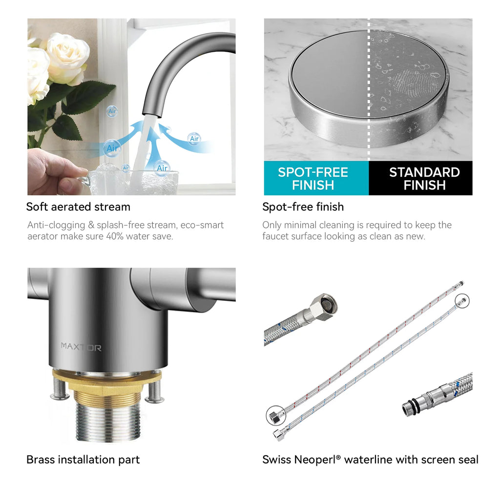 Dual-Handle High-Arc Swivel Kitchen Faucet – Spot-Free Finish, Solid Brass – KF1511