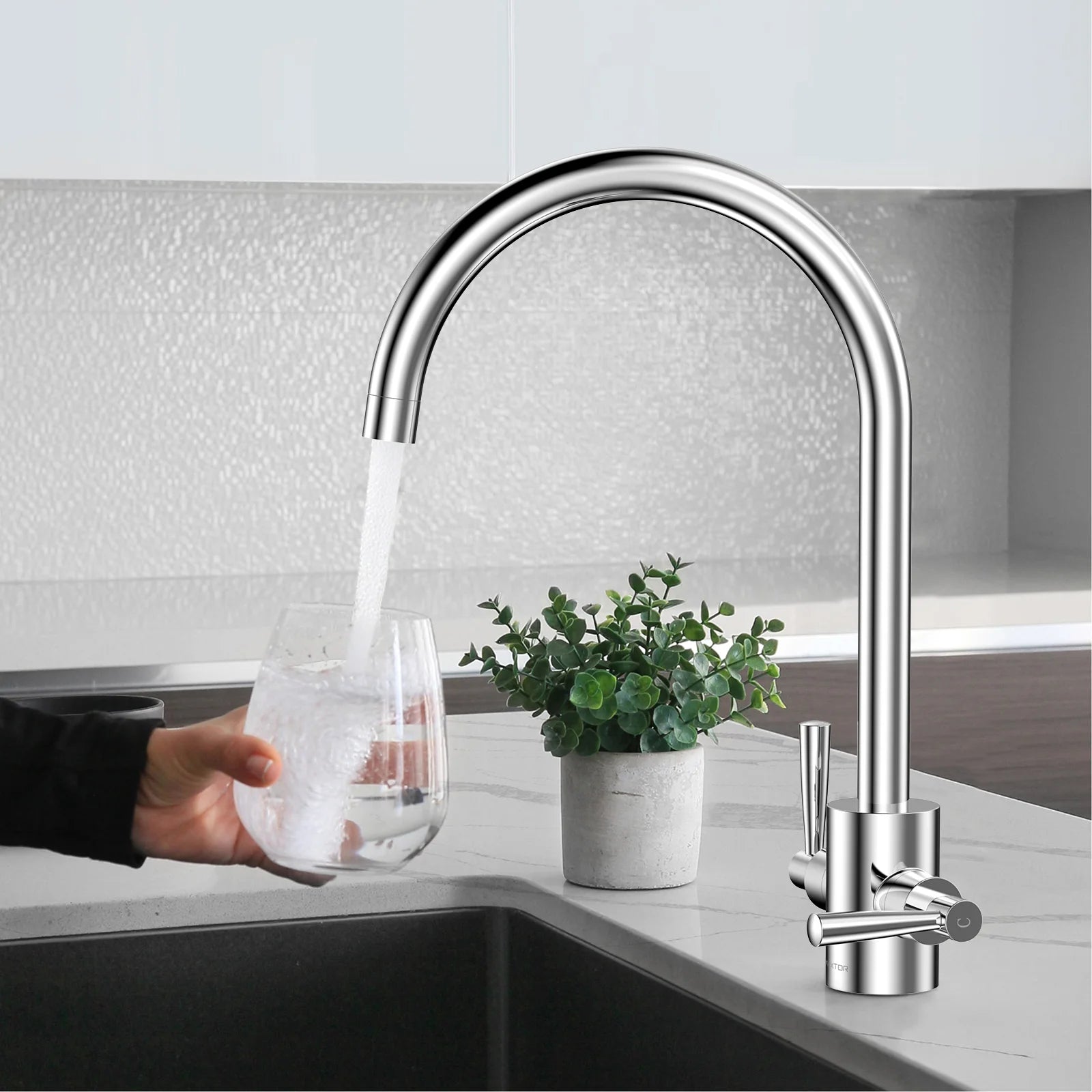 Dual-Handle High-Arc Swivel Kitchen Faucet – Spot-Free Finish, Solid Brass – KF1511