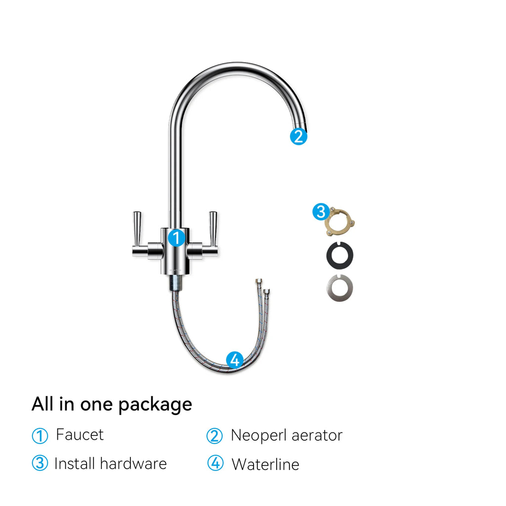 Dual-Handle High-Arc Swivel Kitchen Faucet – Spot-Free Finish, Solid Brass – KF1511