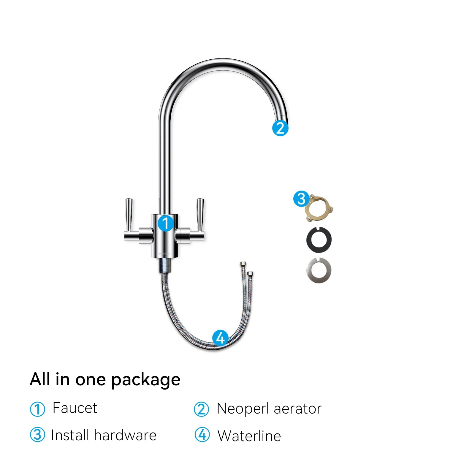 Dual-Handle High-Arc Swivel Kitchen Faucet – Spot-Free Finish, Solid Brass – KF1511