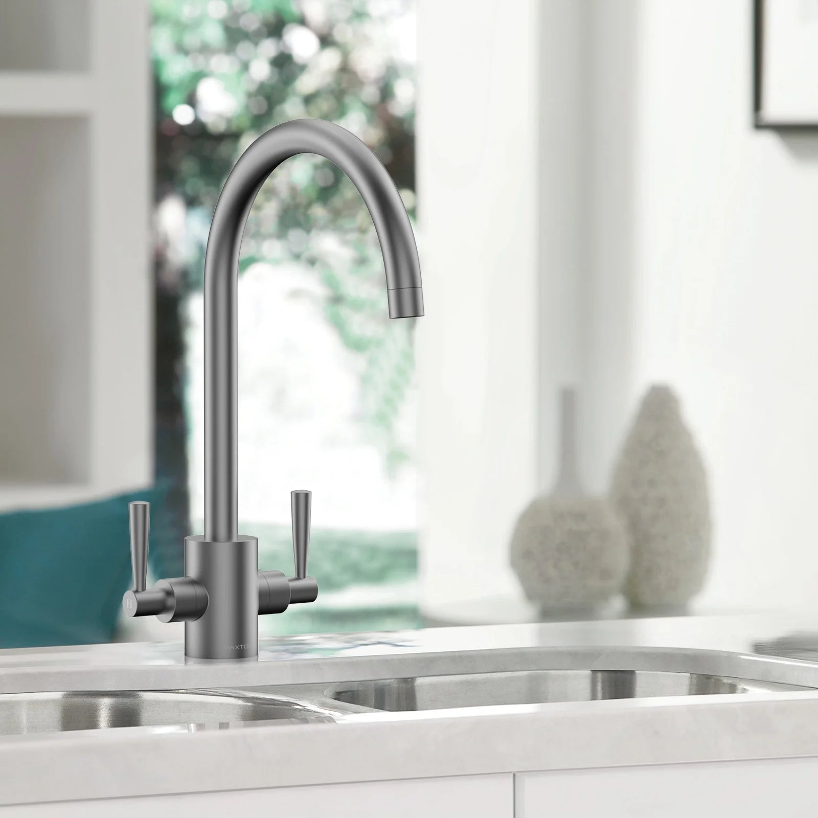 Dual-Handle High-Arc Swivel Kitchen Faucet – Spot-Free Finish, Solid Brass – KF1511