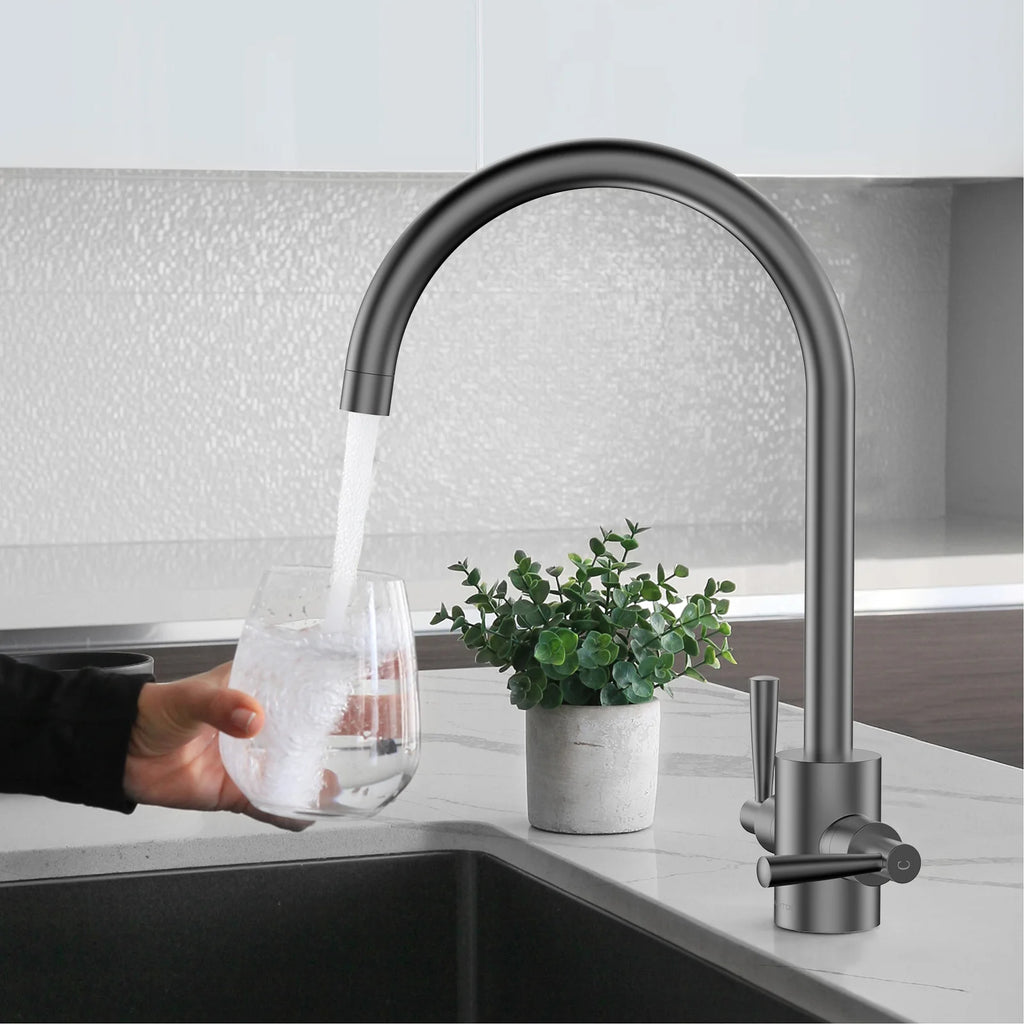 Dual-Handle High-Arc Swivel Kitchen Faucet – Spot-Free Finish, Solid Brass – KF1511