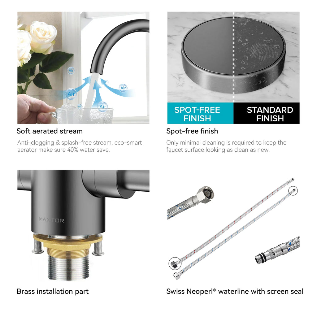 Dual-Handle High-Arc Swivel Kitchen Faucet – Spot-Free Finish, Solid Brass – KF1511