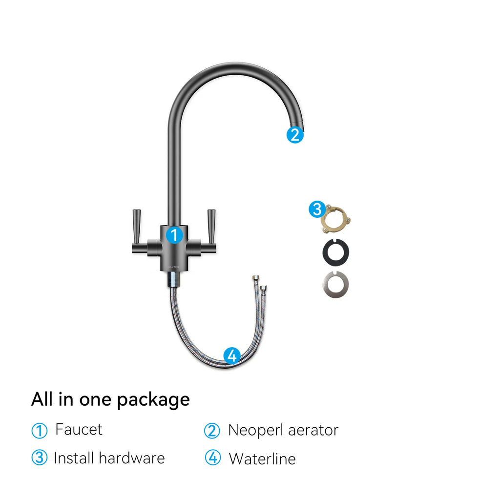 Dual-Handle High-Arc Swivel Kitchen Faucet – Spot-Free Finish, Solid Brass – KF1511