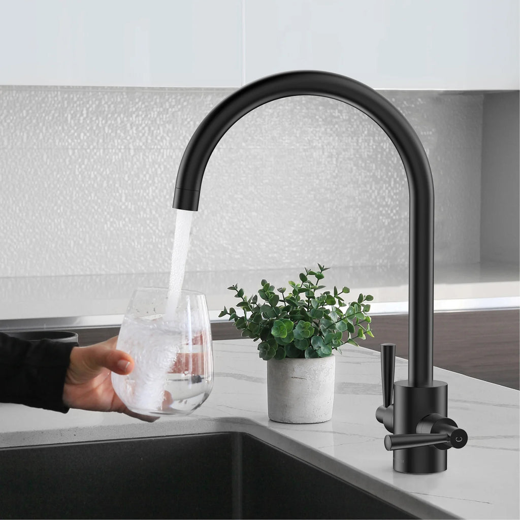 Dual-Handle High-Arc Swivel Kitchen Faucet – Spot-Free Finish, Solid Brass – KF1511