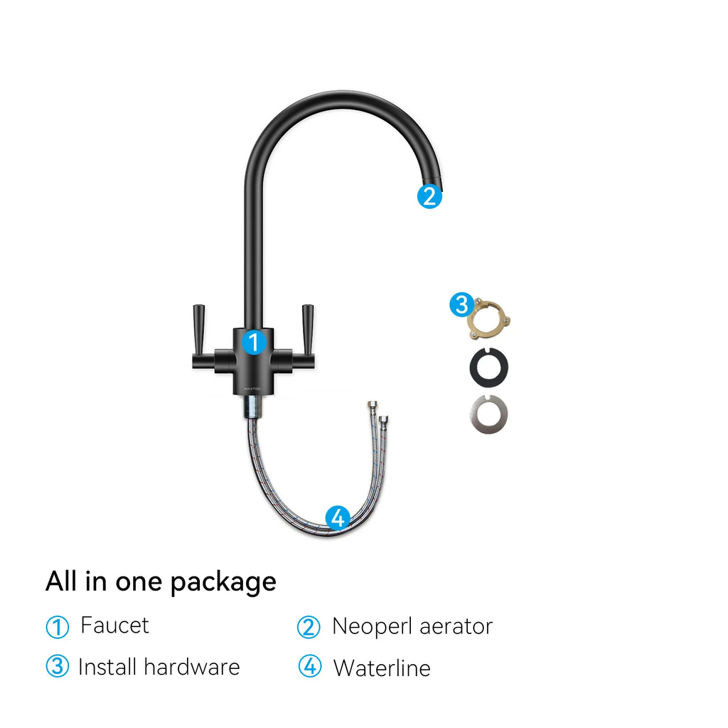 Dual-Handle High-Arc Swivel Kitchen Faucet – Spot-Free Finish, Solid Brass – KF1511