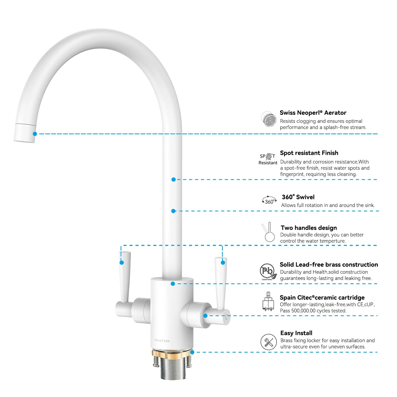 Dual-Handle High-Arc Swivel Kitchen Faucet – Spot-Free Finish, Solid Brass – KF1511