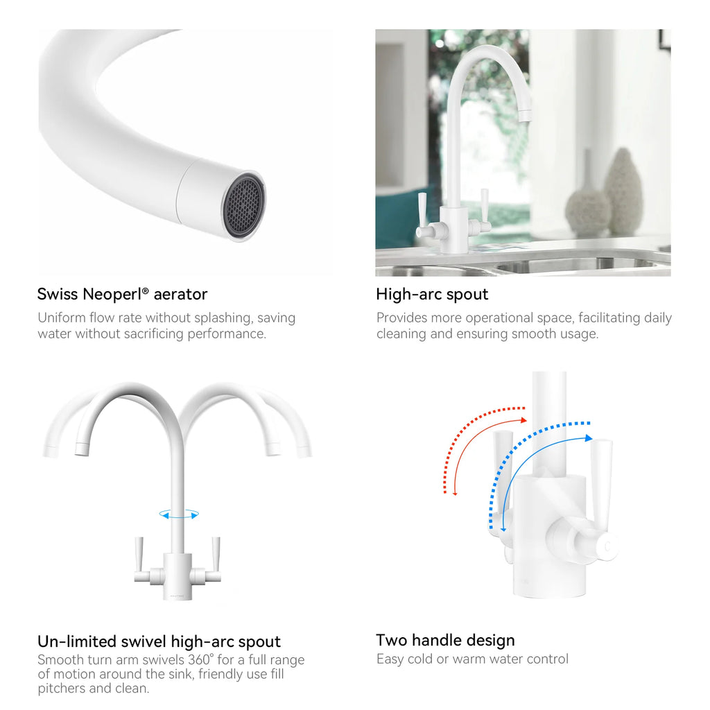 Dual-Handle High-Arc Swivel Kitchen Faucet – Spot-Free Finish, Solid Brass – KF1511