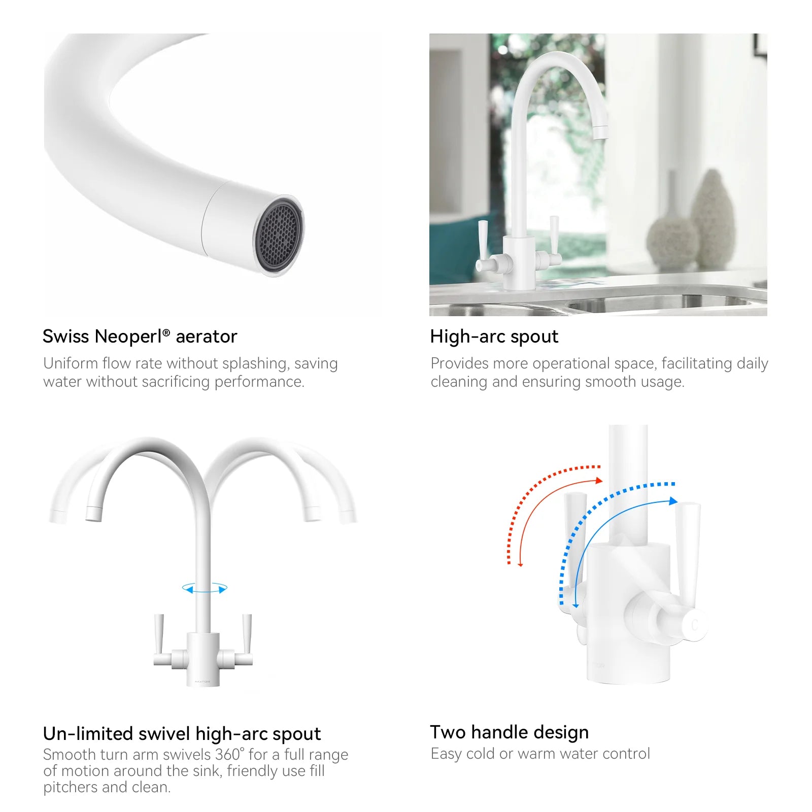 Dual-Handle High-Arc Swivel Kitchen Faucet – Spot-Free Finish, Solid Brass – KF1511