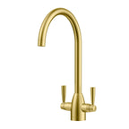 Dual-Handle High-Arc Swivel Kitchen Faucet with Conical Base & Swiss Neoperl Aerator-KFB1116 Brushed Gold