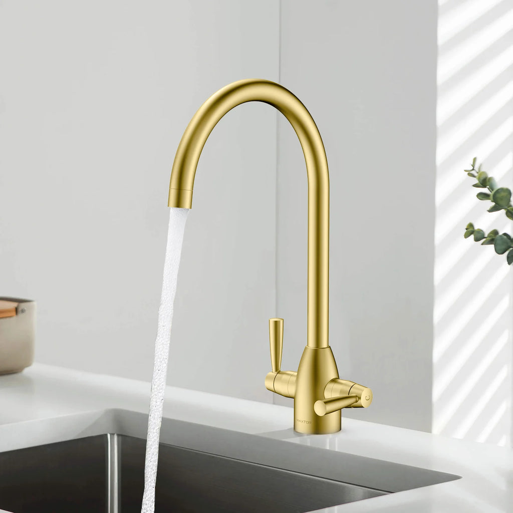 Dual-Handle High-Arc Swivel Kitchen Faucet with Conical Base & Swiss Neoperl Aerator-KFB1116