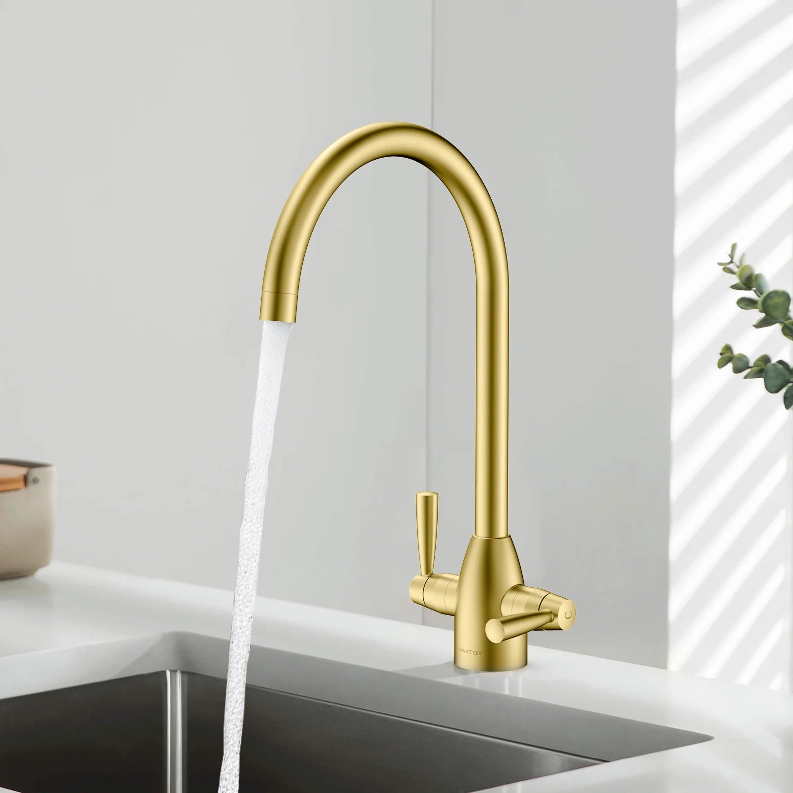 Dual-Handle High-Arc Swivel Kitchen Faucet with Conical Base & Swiss Neoperl Aerator-KFB1116