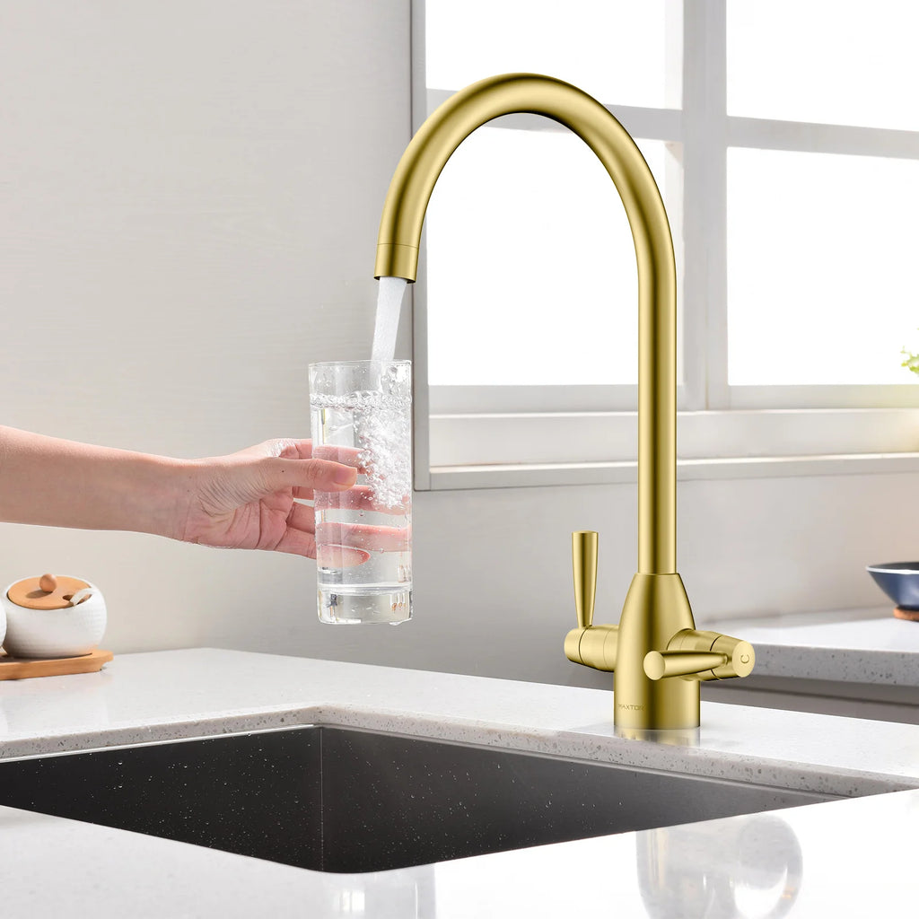 Dual-Handle High-Arc Swivel Kitchen Faucet with Conical Base & Swiss Neoperl Aerator-KFB1116