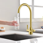 Dual-Handle High-Arc Swivel Kitchen Faucet with Conical Base & Swiss Neoperl Aerator-KFB1116