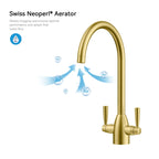 Dual-Handle High-Arc Swivel Kitchen Faucet with Conical Base & Swiss Neoperl Aerator-KFB1116