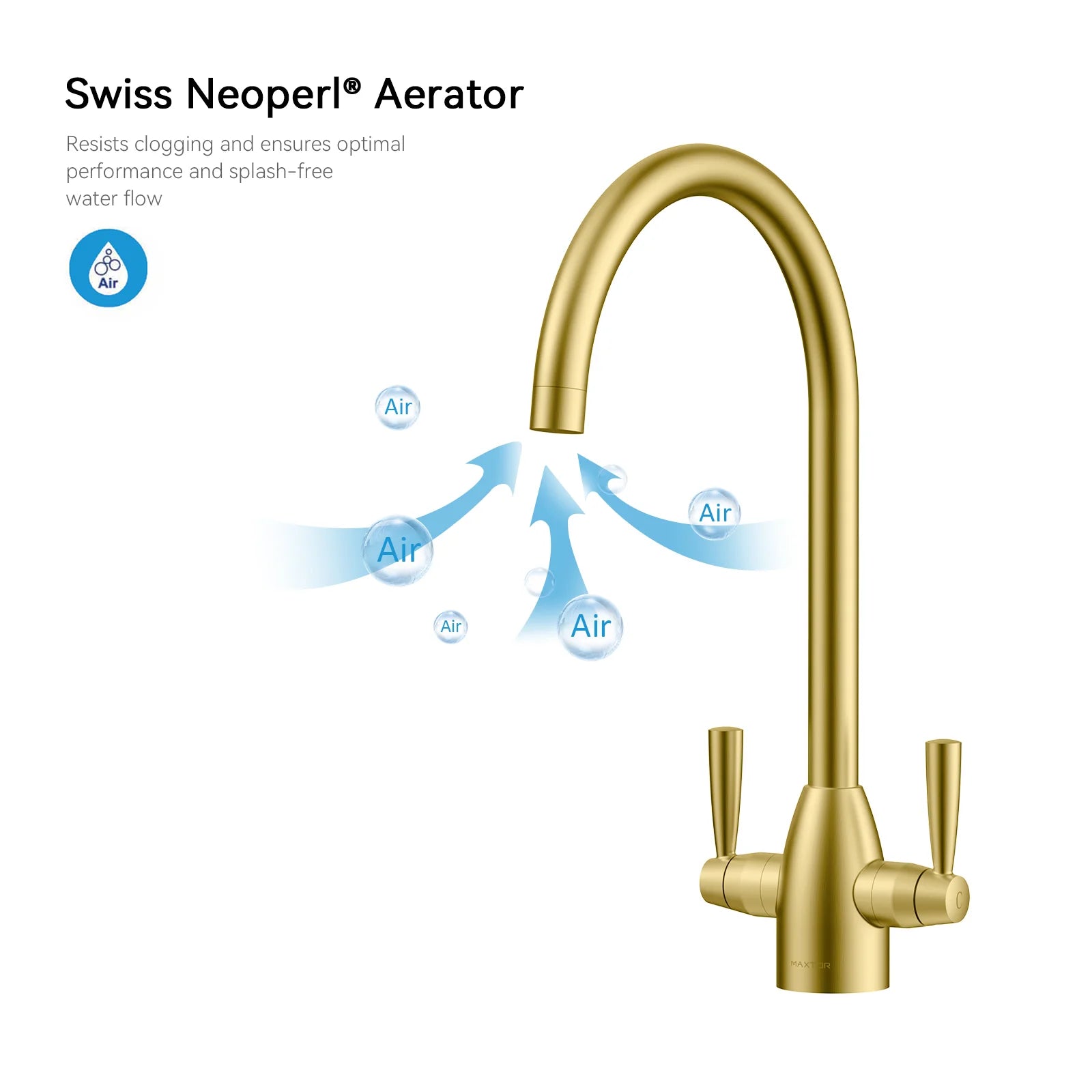 Dual-Handle High-Arc Swivel Kitchen Faucet with Conical Base & Swiss Neoperl Aerator-KFB1116