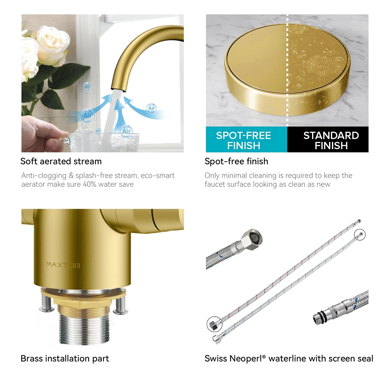 Dual-Handle High-Arc Swivel Kitchen Faucet with Conical Base & Swiss Neoperl Aerator-KFB1116