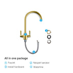 Dual-Handle High-Arc Swivel Kitchen Faucet with Conical Base & Swiss Neoperl Aerator-KFB1116