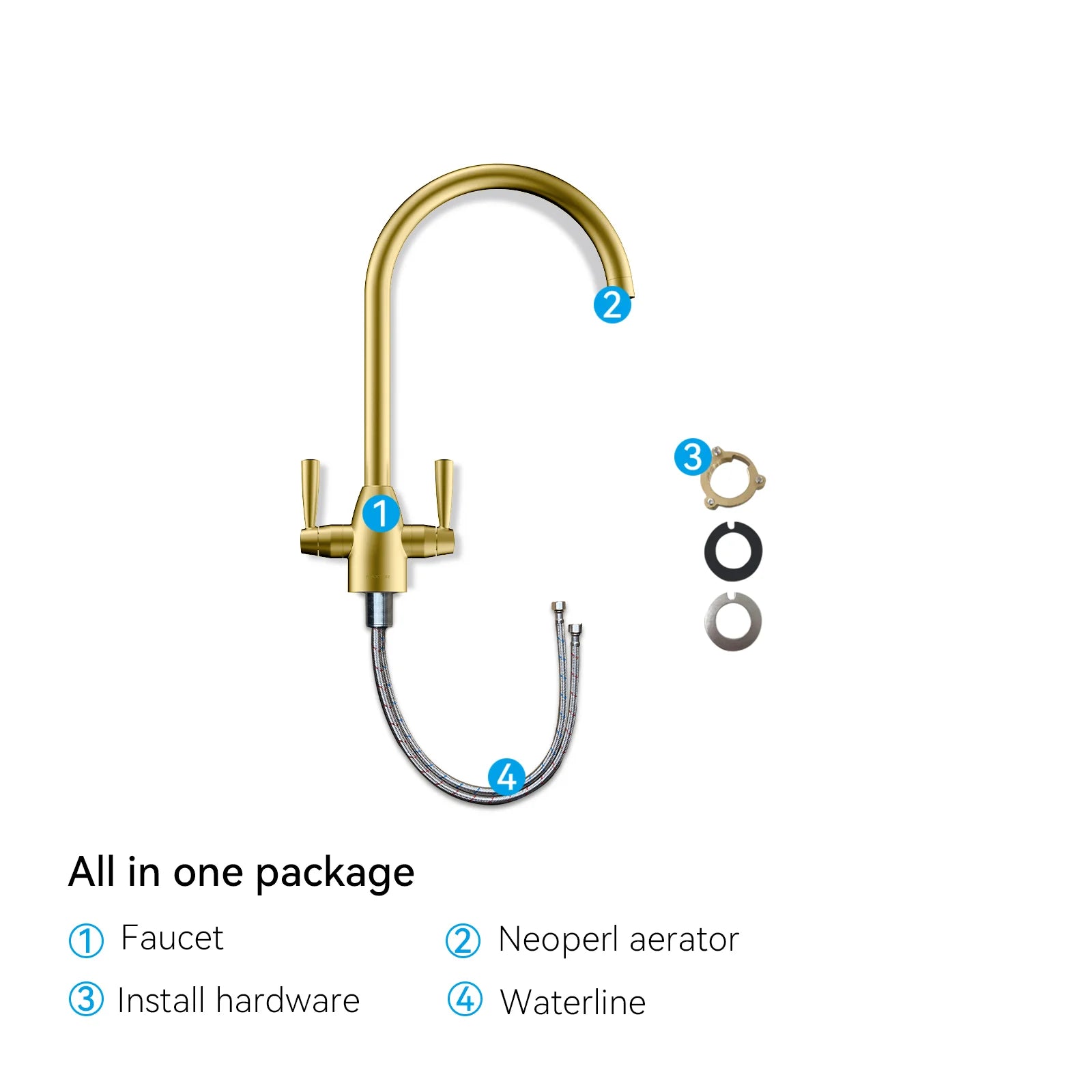 Dual-Handle High-Arc Swivel Kitchen Faucet with Conical Base & Swiss Neoperl Aerator-KFB1116