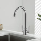 Dual-Handle High-Arc Swivel Kitchen Faucet with Conical Base & Swiss Neoperl Aerator-KFB1116