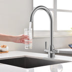 Dual-Handle High-Arc Swivel Kitchen Faucet with Conical Base & Swiss Neoperl Aerator-KFB1116