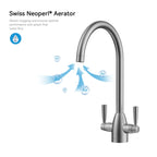 Dual-Handle High-Arc Swivel Kitchen Faucet with Conical Base & Swiss Neoperl Aerator-KFB1116