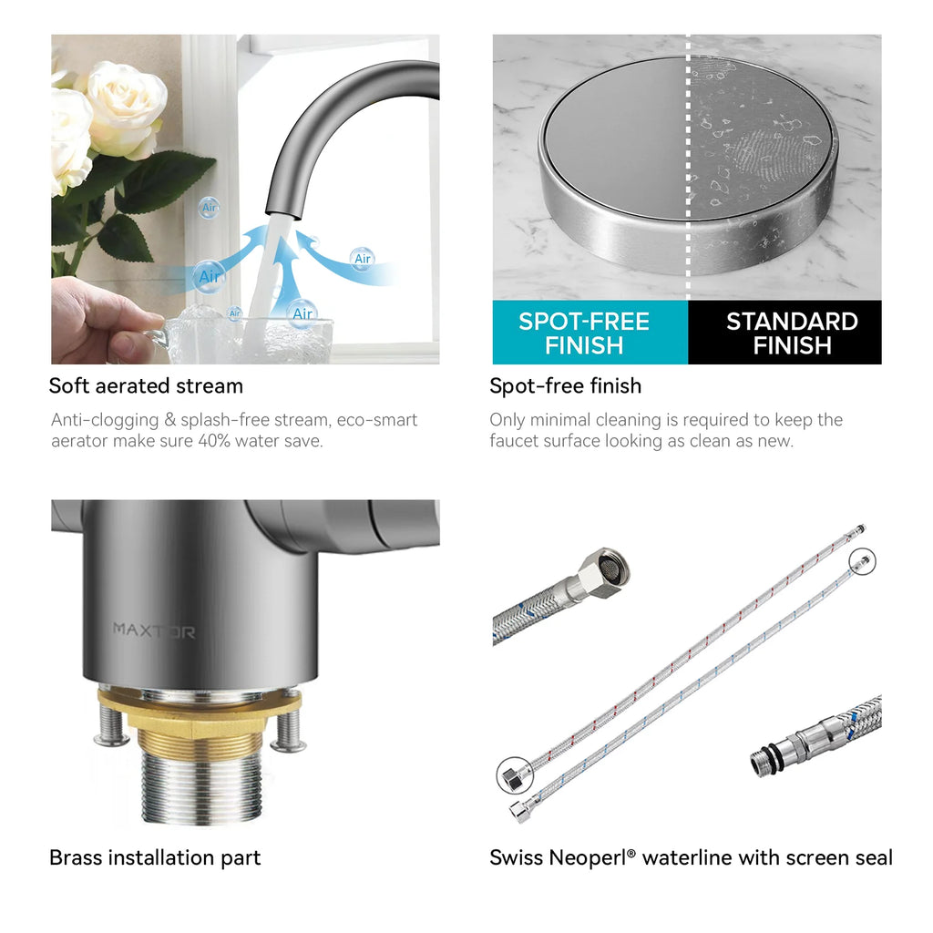 Dual-Handle High-Arc Swivel Kitchen Faucet with Conical Base & Swiss Neoperl Aerator-KFB1116