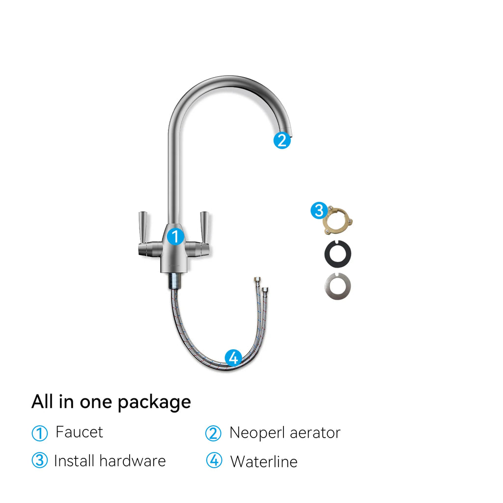 Dual-Handle High-Arc Swivel Kitchen Faucet with Conical Base & Swiss Neoperl Aerator-KFB1116