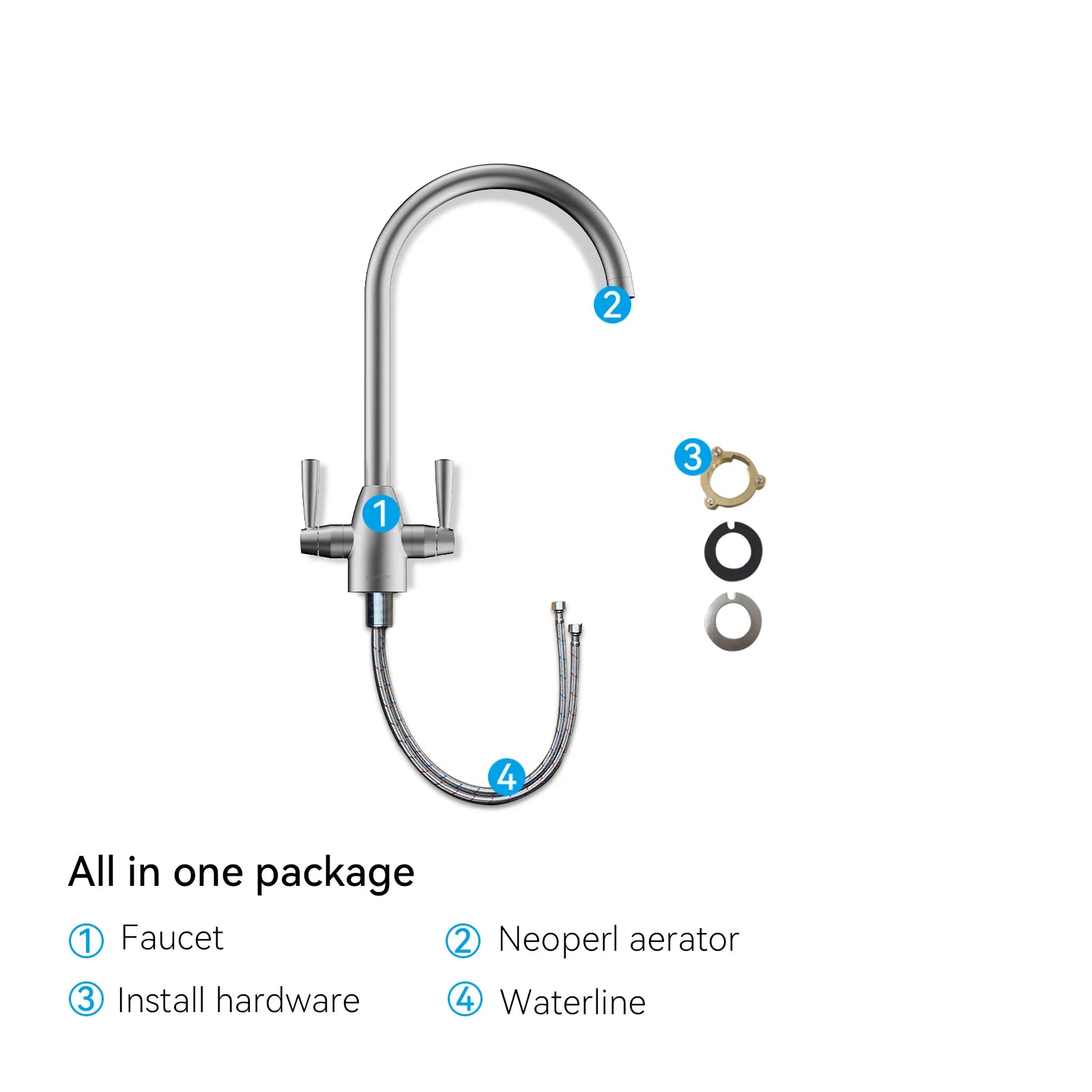 Dual-Handle High-Arc Swivel Kitchen Faucet with Conical Base & Swiss Neoperl Aerator-KFB1116