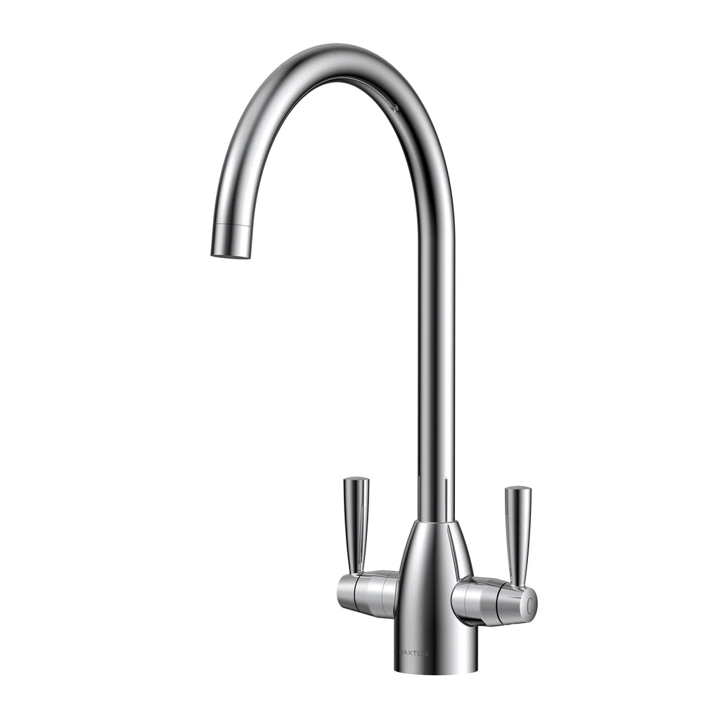 Dual-Handle High-Arc Swivel Kitchen Faucet with Conical Base & Swiss Neoperl Aerator-KFB1116 Chrome