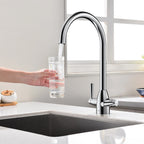 Dual-Handle High-Arc Swivel Kitchen Faucet with Conical Base & Swiss Neoperl Aerator-KFB1116