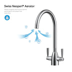 Dual-Handle High-Arc Swivel Kitchen Faucet with Conical Base & Swiss Neoperl Aerator-KFB1116