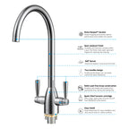 Dual-Handle High-Arc Swivel Kitchen Faucet with Conical Base & Swiss Neoperl Aerator-KFB1116
