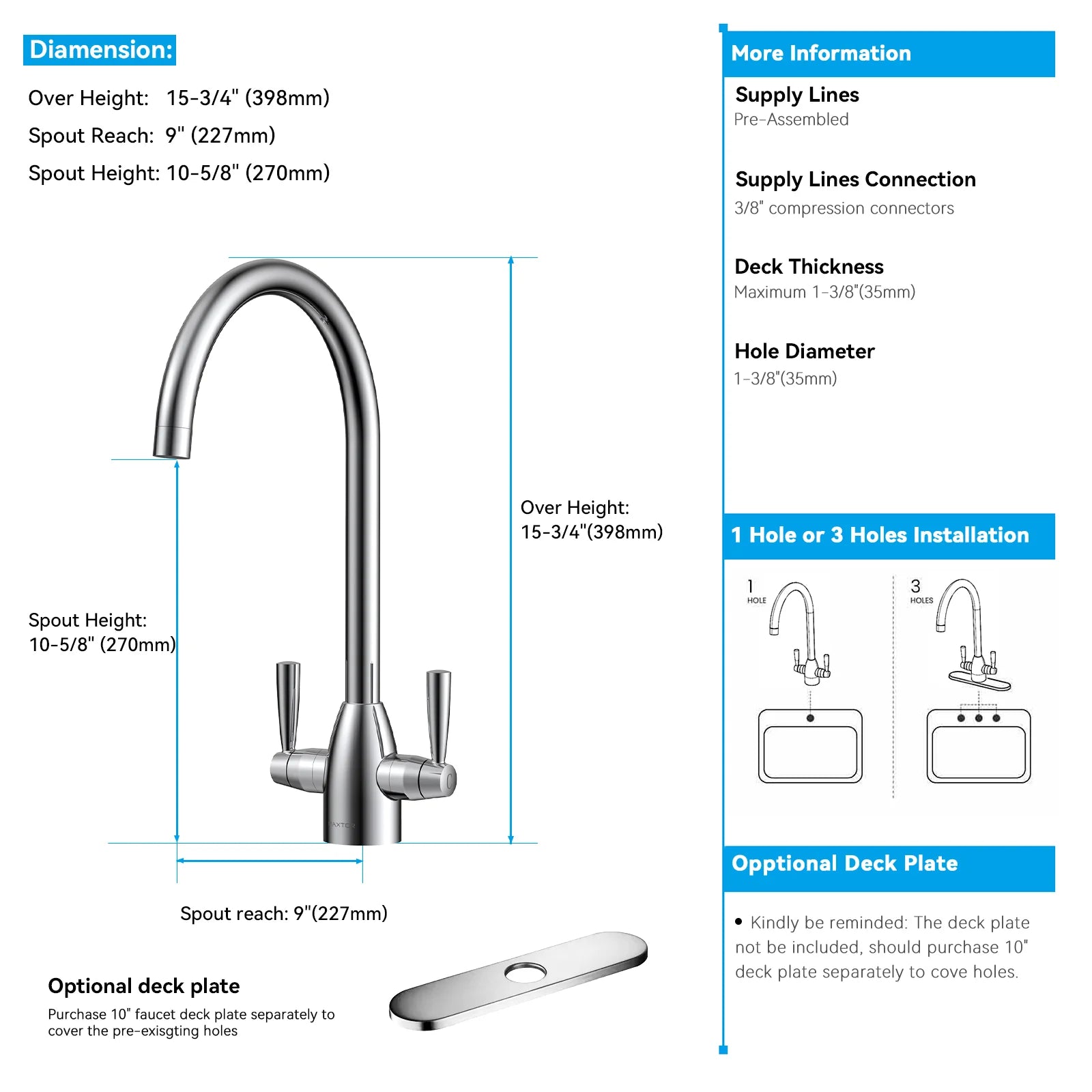 Dual-Handle High-Arc Swivel Kitchen Faucet with Conical Base & Swiss Neoperl Aerator-KFB1116