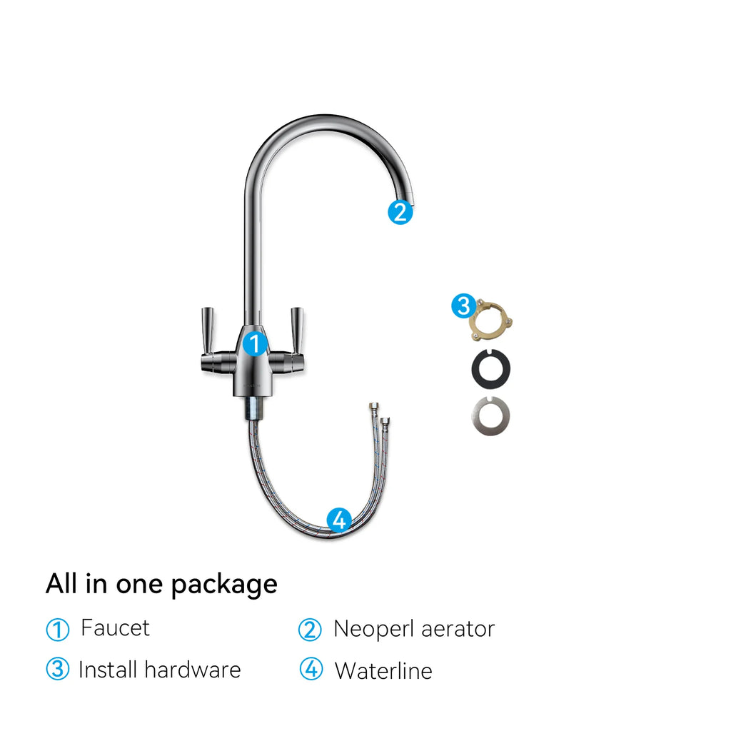 Dual-Handle High-Arc Swivel Kitchen Faucet with Conical Base & Swiss Neoperl Aerator-KFB1116