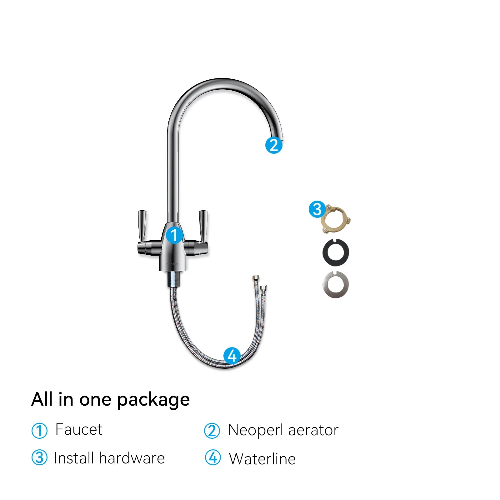 Dual-Handle High-Arc Swivel Kitchen Faucet with Conical Base & Swiss Neoperl Aerator-KFB1116