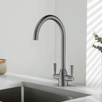 Dual-Handle High-Arc Swivel Kitchen Faucet with Conical Base & Swiss Neoperl Aerator-KFB1116