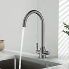 Dual-Handle High-Arc Swivel Kitchen Faucet with Conical Base & Swiss Neoperl Aerator-KFB1116
