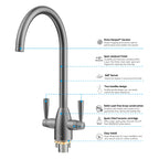 Dual-Handle High-Arc Swivel Kitchen Faucet with Conical Base & Swiss Neoperl Aerator-KFB1116