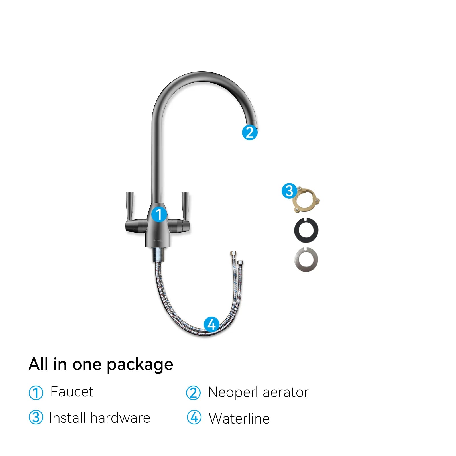 Dual-Handle High-Arc Swivel Kitchen Faucet with Conical Base & Swiss Neoperl Aerator-KFB1116