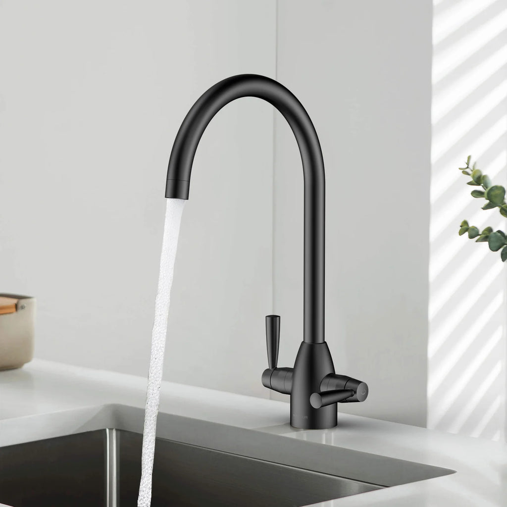 Dual-Handle High-Arc Swivel Kitchen Faucet with Conical Base & Swiss Neoperl Aerator-KFB1116
